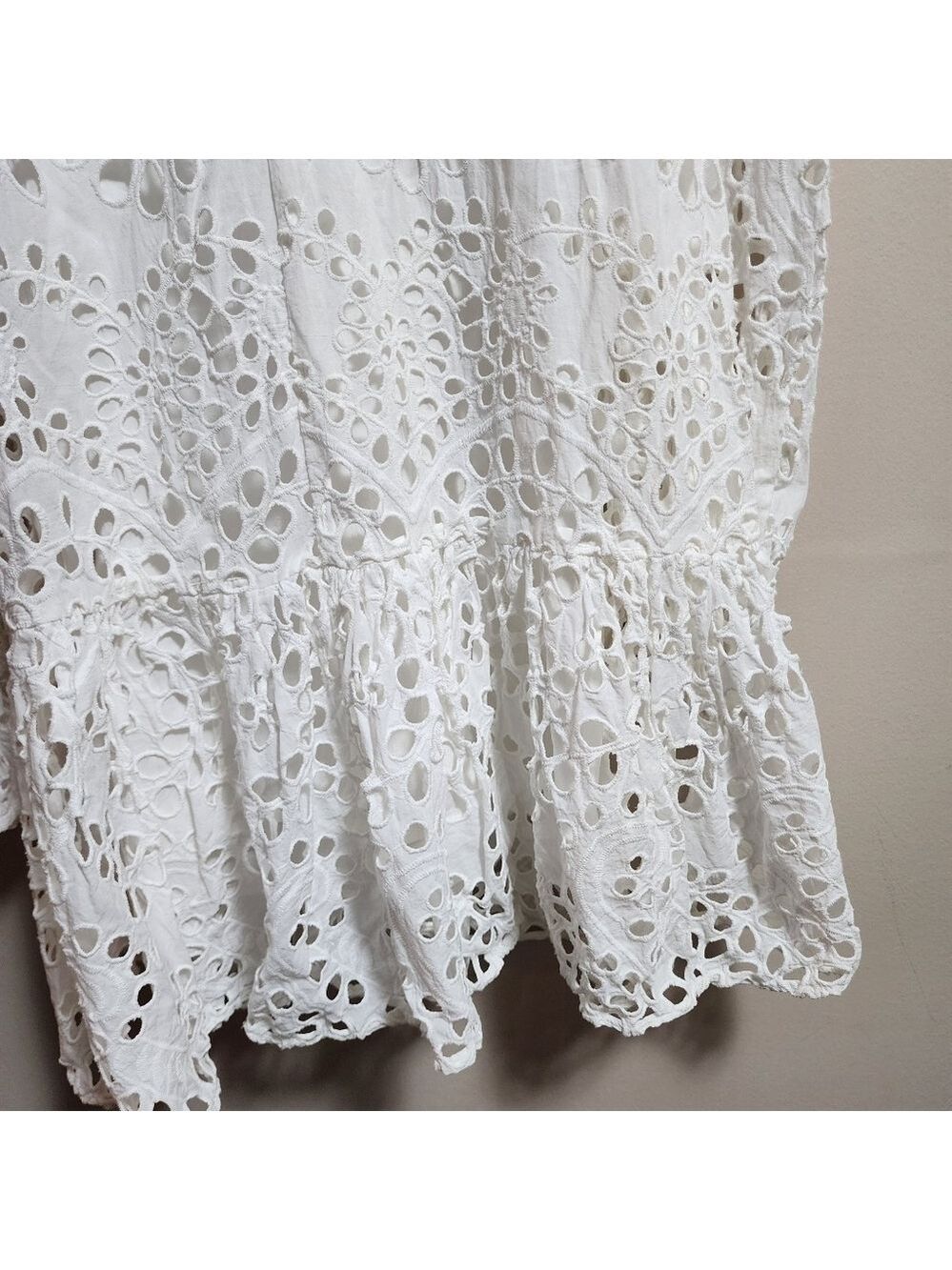 H&M eyelet embroidery puff long sleeves midi dress color white size XS - Picture 7 of 10